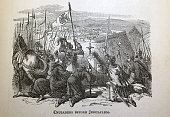 Antique illustration - World History - crusaders before Jerusalem - The Crusades
