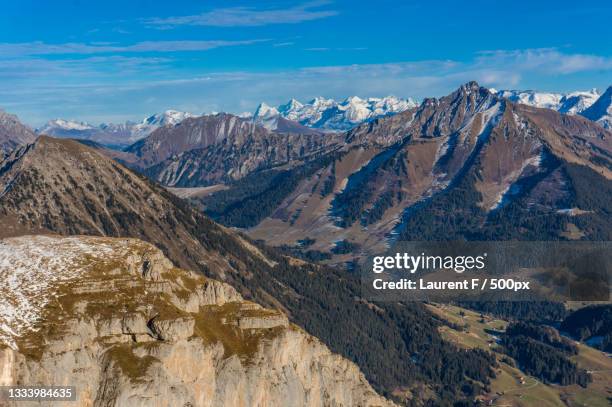 scenic view of snowcapped mountains against sky,leysin,switzerland - leysin stock pictures, royalty-free photos & images