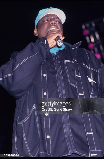 American rapper the Notorious BIG performs onstage at Madison Square Garden, New York, New York, 1994.