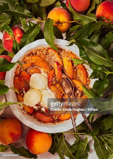 directly above shot of fruits on table - cobbler stock pictures, royalty-free photos & images
