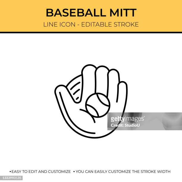 baseball mit thin line symbol - sporthandschuh stock-grafiken, -clipart, -cartoons und -symbole