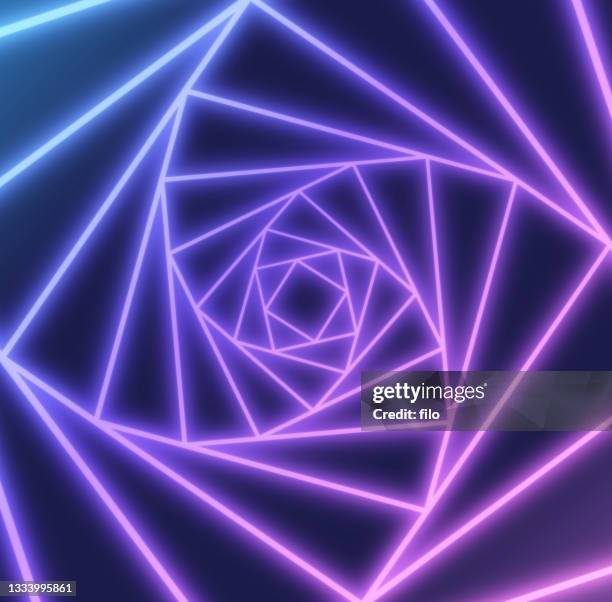 spiral glow zoom depth abstract background - neon square stock illustrations