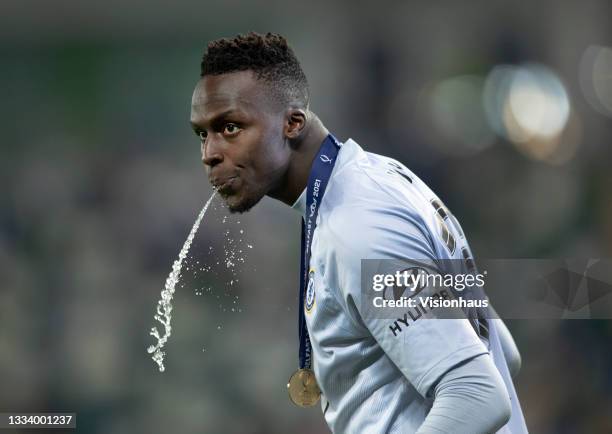 Chelsea goalkeeper Edouard Mendy after the UEFA Super Cup between Chelsea and Villarreal CF at Windsor Park on August 11, 2021 in Belfast, Northern...