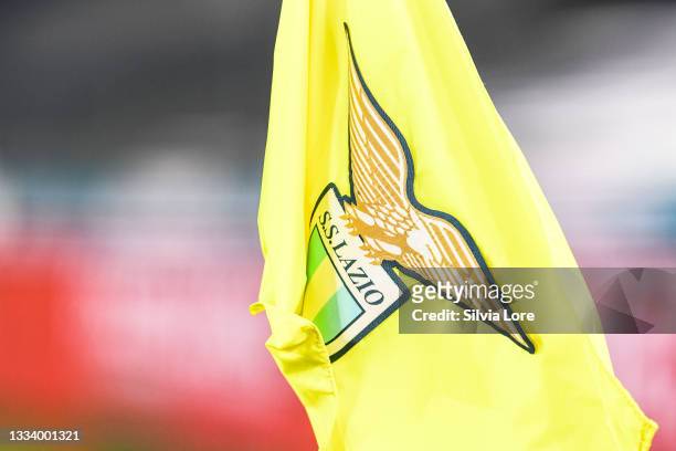 Lazio logo on the corner kick flag during the Serie A match between SS Lazio and Parma Calcio at Stadio Olimpico on May 12, 2021 in Rome, Italy....