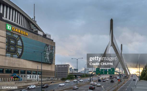 modern boston bridge - zakim bridge stock pictures, royalty-free photos & images