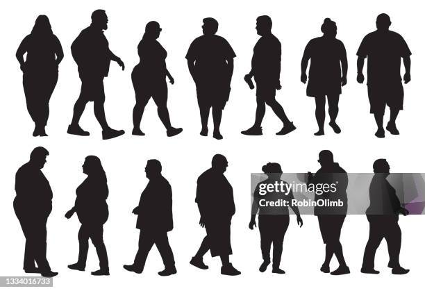 gruppe von übergewichtigen menschen silhouetten - kleidung zu kurz stock-grafiken, -clipart, -cartoons und -symbole