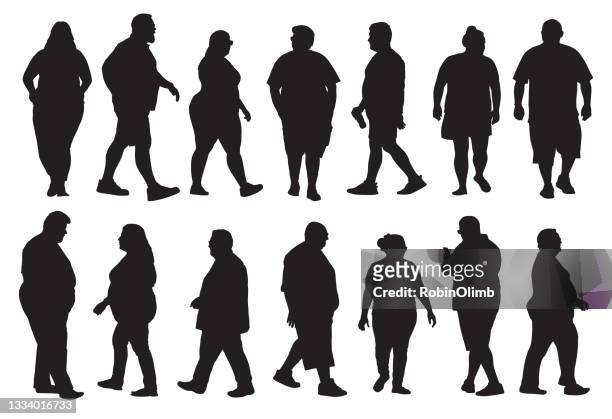 ilustrações de stock, clip art, desenhos animados e ícones de group of overweight people silhouettes - heavy