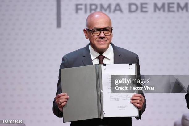 Jorge Rodriguez, President of the National Assembly of Venezuela poses during the inauguration of the negotiation and dialogue process, and the...