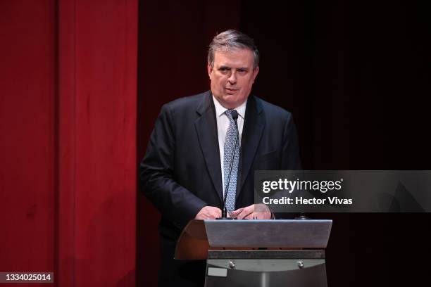 Marcelo Ebrard, Secretary of Foreign Affairs of Mexico speaks during the inauguration of the negotiation and dialogue process, and the signing of the...