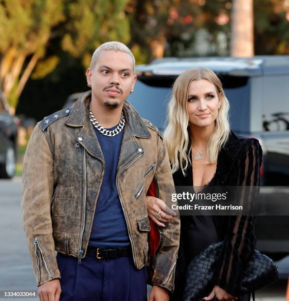 Evan Ross and Ashlee Simpson attend the Opening Night Premiere of "Everybody's Talking About Jamie" during the 2021 Outfest Los Angeles LGBTQ Film...