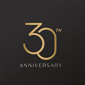 30th anniversary celebration logotype with elegant number shiny gold design