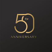 50th anniversary celebration logotype with elegant number shiny gold design