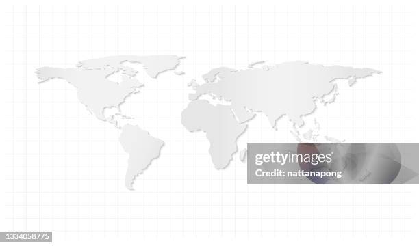 world map vector paper cut design with shadow and grid on background - reflex hammer icon stock illustrations