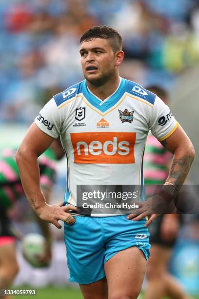 Ashley Taylor of the Titans looks on during the round 22 NRL match between the South Sydney Rabbitohs and the Gold Coast Titans at Cbus Super...