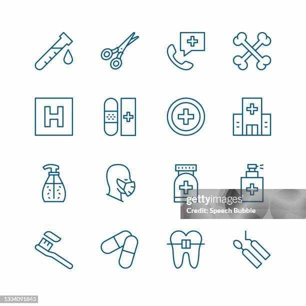 healthcare editable stroke line icons. - surgical scissors stock illustrations