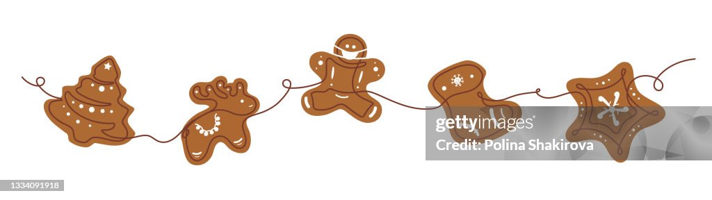 Gingerbread Men Line One Continuous Line Drawing Of Baked Gingerbread Man High-Res Vector ...