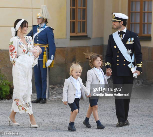 Prince Carl Philip, Princess Sofia, Prince Alexander, Prince Gabriel and Prince Julian attend Prince Julian's baptism outside Drottningholm Castle...