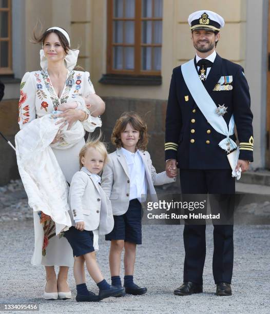 Prince Carl Philip, Princess Sofia, Prince Alexander, Prince Gabriel and Prince Julian attend Prince Julian's baptism outside Drottningholm Castle...