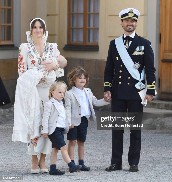 Prince Carl Philip, Princess Sofia, Prince Alexander, Prince Gabriel and Prince Julian attend Prince Julian's baptism outside Drottningholm Castle...