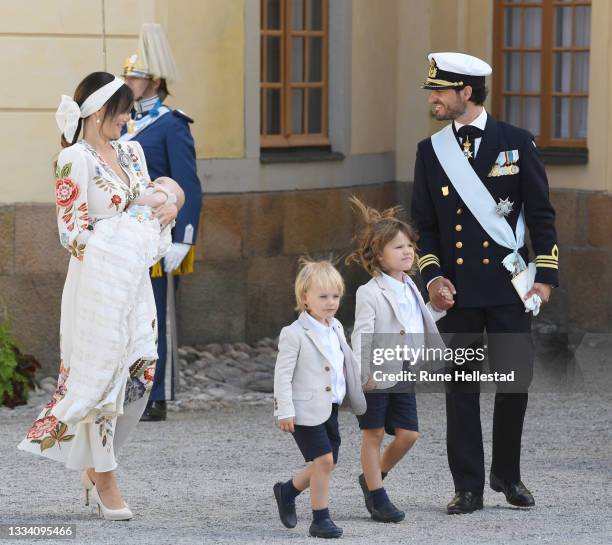 Prince Carl Philip, Princess Sofia, Prince Alexander, Prince Gabriel and Prince Julian attend Prince Julian's baptism outside Drottningholm Castle...