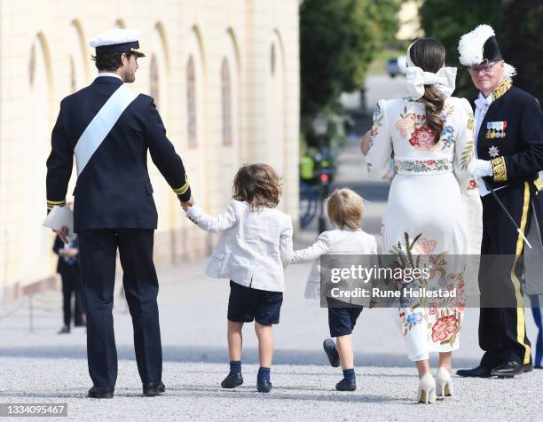 Prince Carl Philip, Princess Sofia, Prince Alexander, Prince Gabriel and Prince Julian attend Prince Julian's baptism outside Drottningholm Castle...