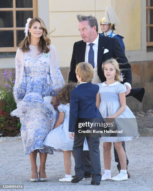 Princess Madeleine, Princess Adrienne, Princess Leonore, Prince Nicolas and Christopher O'Neill attend Prince Julian's baptism outside Drottningholm...