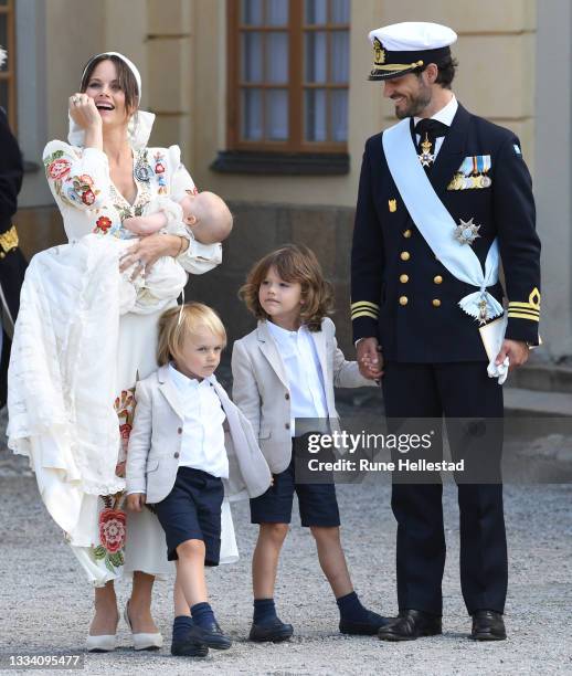 Prince Carl Philip, Princess Sofia, Prince Alexander, Prince Gabriel and Prince Julian attend Prince Julian's baptism outside Drottningholm Castle...