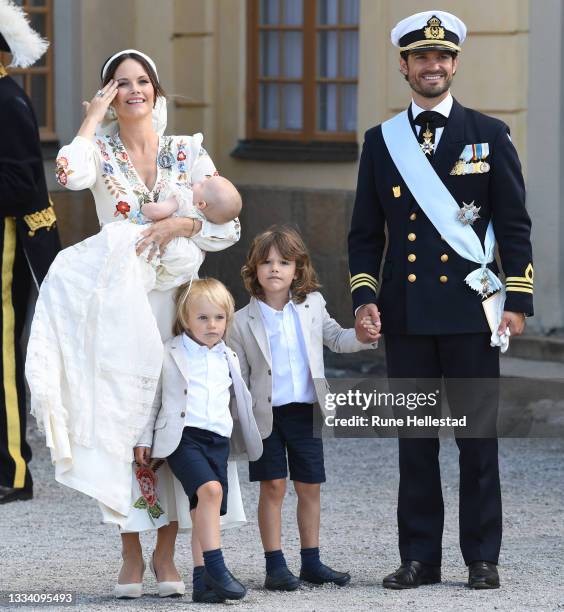 Prince Carl Philip, Princess Sofia, Prince Alexander, Prince Gabriel and Prince Julian attend Prince Julian's baptism outside Drottningholm Castle...