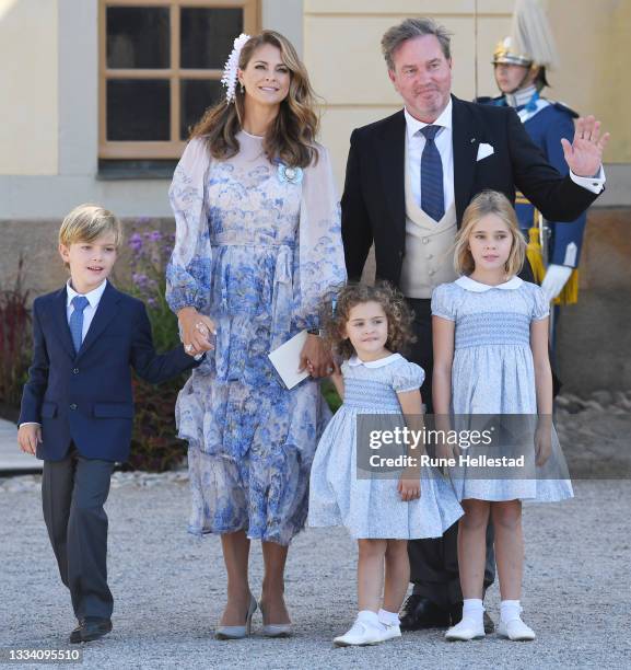 Princess Madeleine, Princess Adrienne, Princess Leonore, Prince Nicolas and Christopher O'Neill attend Prince Julian's baptism outside Drottningholm...