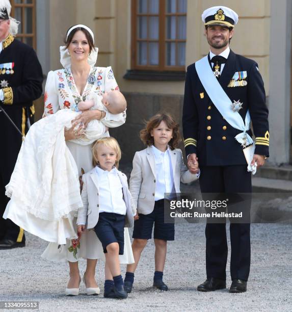 Prince Carl Philip, Princess Sofia, Prince Alexander, Prince Gabriel and Prince Julian attend Prince Julian's baptism outside Drottningholm Castle...