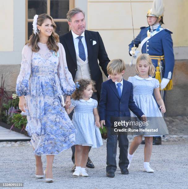 Princess Madeleine, Princess Adrienne, Princess Leonore, Prince Nicolas and Christopher O'Neill attend Prince Julian's baptism outside Drottningholm...