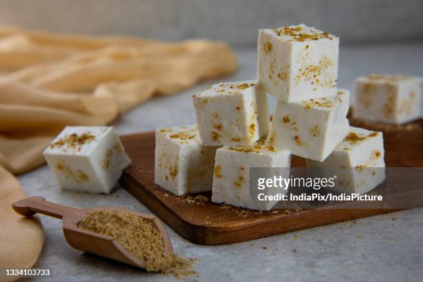 diced paneer or cottage cheese with coriander powder - panir stock pictures, royalty-free photos & images