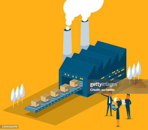 stockillustraties, clipart, cartoons en iconen met production profit - lopende band