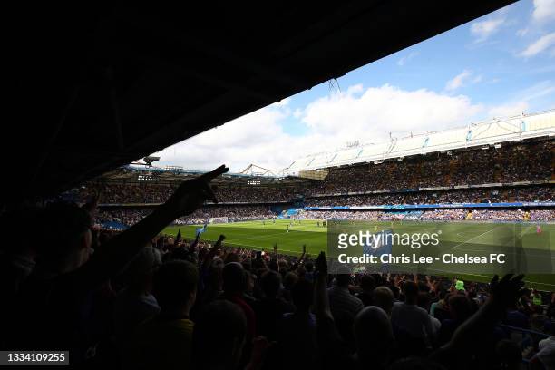 General view inside the stadium as the fans show their support prior to the Premier League match between Chelsea and Crystal Palace at Stamford...