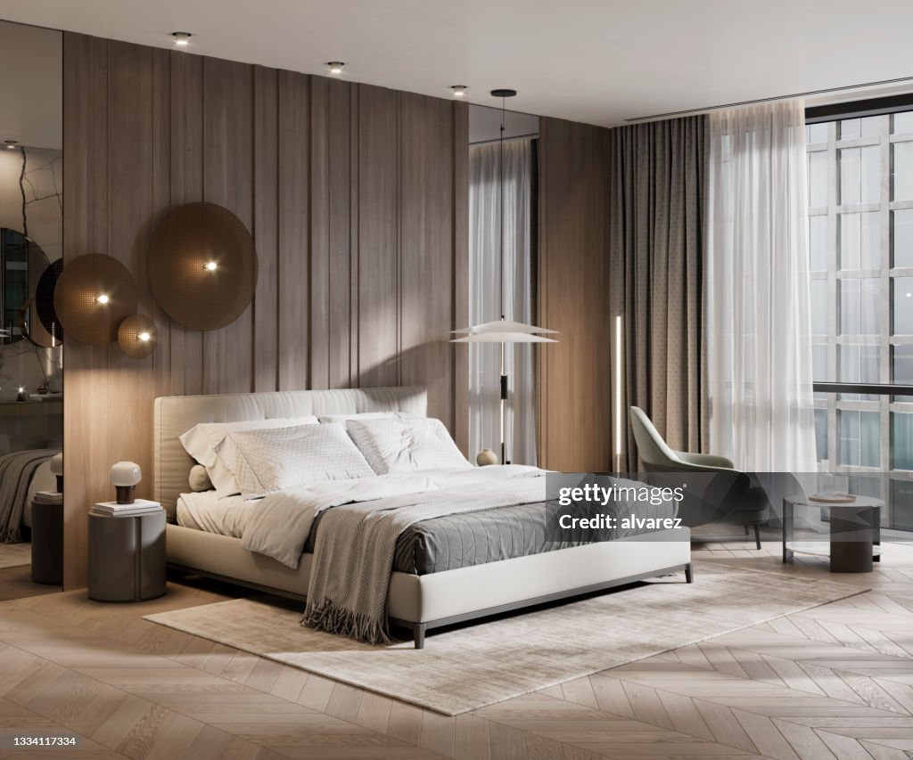 Digitales Rendern des großen Hotelzimmers