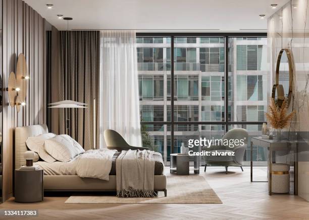 digitales 3d-rendering einer luxushotelsuite - bedroom suite stock-fotos und bilder
