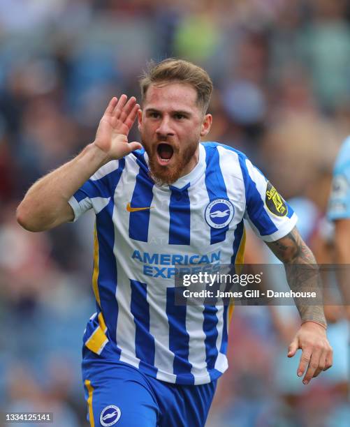 Alexis Mac Allister of Brighton & Hove Albion celebrates after scoring their second goal during the Premier League match between Burnley and Brighton...