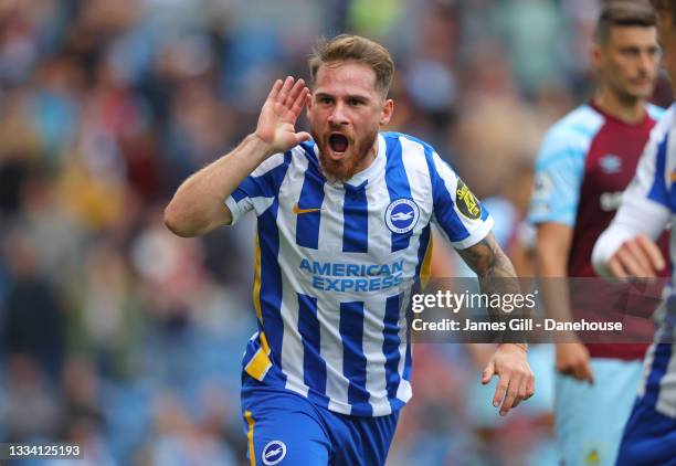 Alexis Mac Allister of Brighton & Hove Albion celebrates after scoring their second goal during the Premier League match between Burnley and Brighton...