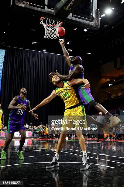 Reggie Evans of the 3 Headed Monsters attempts a shot while being guarded by Spencer Hawes of the Ball Hogs during BIG3 - Week Seven at the Orleans...