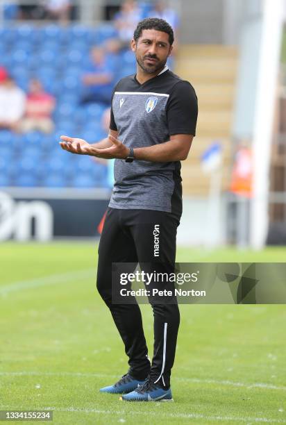 Colchester United Head Coach Hayden Mullins looks on during the Sky Bet League Two match between Colchester United and Northampton Town at JobServe...