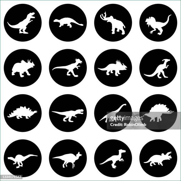 bildbanksillustrationer, clip art samt tecknat material och ikoner med dinosaur circle iconsdinosaur circle icons - brachiosaurus