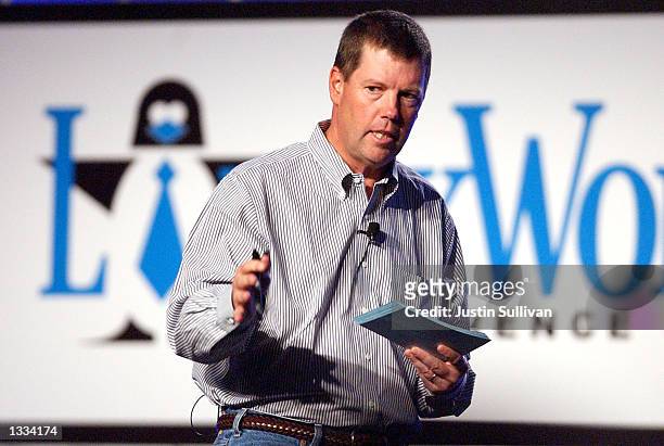 Sun Microsystems, Inc. CEO Scott McNealy delivers a keynote address at the Linux World Conference and Expo August 13, 2002 in San Francisco,...