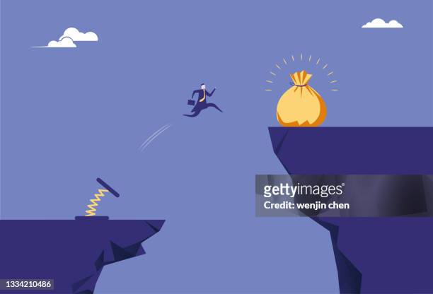 spiral spring helps business men jump on the cliff to gain wealth - easy stock illustrations