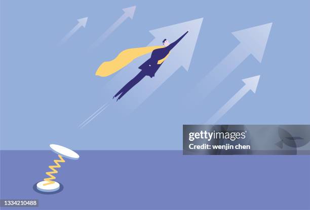 coil springs help superman take off upwards - superman stretch stock illustrations
