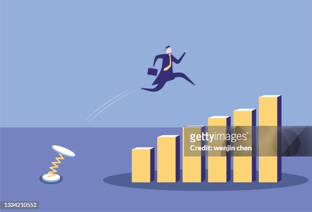 spiral spring helps business men's stock market rise - abzeichen stock illustrations