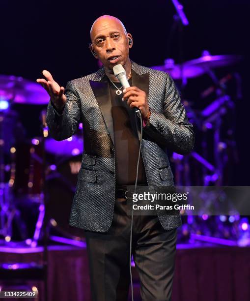 Singer Jeffrey Osborne performs onstage during An Evening of Classic R&B at Mable House Barnes Amphitheatre on August 14, 2021 in Mableton, Georgia.