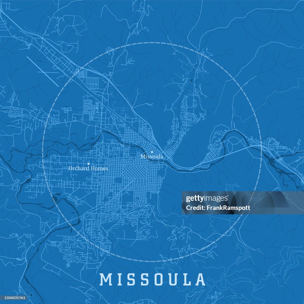 Missoula MT City Vector Road Map Blue Text