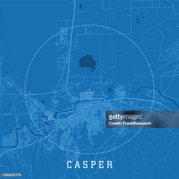 illustrazioni stock, clip art, cartoni animati e icone di tendenza di casper wy city vector road map blue text - casper wyoming