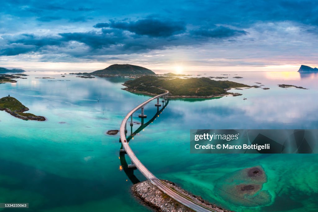 Bridge To Sommaroy And Midnight Sun Tromso Norway High Res Stock Photo bridge-to-sommaroy-and-midnight-sun-tromso-norway-high-res-stock-photo