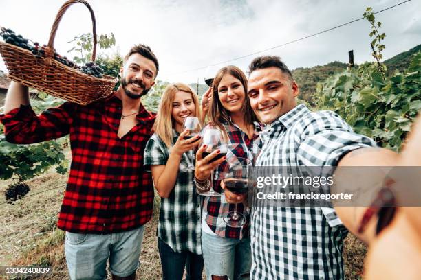 prendre un selfie dans les vignes - agriculteur selfie photos et images de collection